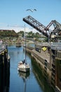 Sailboat entering Ballard Locks, Seattle, USA Royalty Free Stock Photo