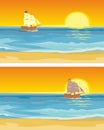 Sailboat floating on the sea. Vector flat illustration. Royalty Free Stock Photo