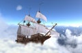 Sailboat flying above the clouds 3d illustration