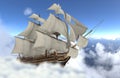 Sailboat flying above the clouds 3d illustration