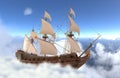 Sailboat flying above the clouds 3d illustration