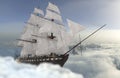 Sailboat flying above the clouds 3d illustration