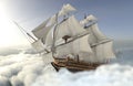 Sailboat flying above the clouds 3d illustration