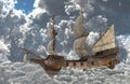 Sailboat flying above the clouds 3d illustration