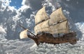 Sailboat flying above the clouds 3d illustration