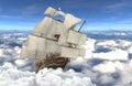 Sailboat flying above the clouds 3d illustration