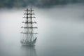 Sailboat and foggy weather