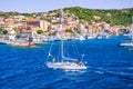 Sailboat in front of Port La Maddalena Island, Sardinia, Italy Royalty Free Stock Photo