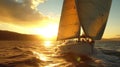 Dynamic Sailboat At Sunset: Action-packed Rollei Prego 90 Shot In 32k Uhd Royalty Free Stock Photo