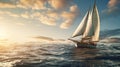 Ultra Photorealistic Sailing Boat At Sunset On Ocean