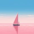 Pink Blue Sailboat: A Minimalistic Seascape Abstract Royalty Free Stock Photo