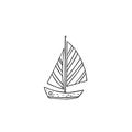 Sailboat hand drawn doodle style. water transport, sail, travel. element for design icon, postcard, poster, logo