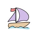 Sailboat hand drawn outline doodle icon summer. Boat travel and yacht, water transport, recreation concept. Vector Royalty Free Stock Photo