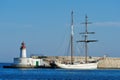 Sailboat in the harbor of Ibiza