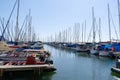 Sailboat harbor in the sea port stock image