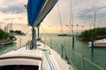 Sailboat head to lake Balaton ship prow view Royalty Free Stock Photo