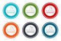 Sailboat icon flat vector illustration design round buttons collection 6 concept colorful frame simple circle set Royalty Free Stock Photo