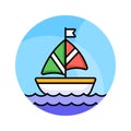 A sailboat icon represents a boat propelled by the wind using a sail, modern vector of boating Royalty Free Stock Photo