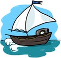 Sailing boat floating on water surface illustration