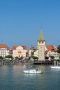 Sailboat leaving the harbor at Lindau Island on Lake Constance