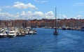 Sailboat Leaving teh Vieux Port in Marseille Royalty Free Stock Photo