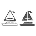 Sailboat line and solid icon, sea transport symbol, Sailing ship vector sign on white background, sail boat icon in