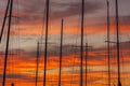 Sailboat Masts And Colorful Sunset Royalty Free Stock Photo