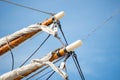 Sailboat masts, rigging and rolled up sails