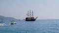 Sailboat on the Mediterranean coast off the coast of Oludeniz. Turkey. Royalty Free Stock Photo
