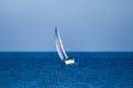 Sailboat in the middle of a sea and under a blue sky