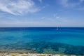 Sailboat moored in the calm and crystal clear waters. Majorca, Balearic Islands, Spain. Europe Royalty Free Stock Photo