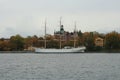 Sailboat moored next to a park in Stockholm