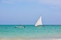 Sailboat and motorboat sailing at the sea Royalty Free Stock Photo