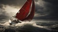 Sailboat Navigating Stormy Seas at Dusk Royalty Free Stock Photo