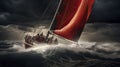 Sailboat Navigating Stormy Seas at Dusk Royalty Free Stock Photo