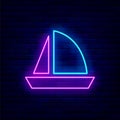 Sailboat neon icon. Yacht club and beach party sign. Summer concept. Season vacation. Vector stock illustration
