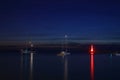 sailboat in the night. With new moon. Royalty Free Stock Photo