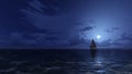 Sailboat in the night ocean