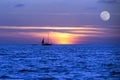 Sailboat Ocean Moon LightNight Journey