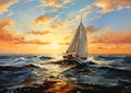 Sailboat at Ocean Sunset - Bright Man Painted Arcane Triumphantl