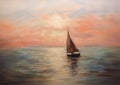 Sailboat at Ocean Sunset with Enchanted Dreams of Gentle Dawn an