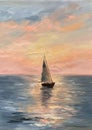 Sailboat at Ocean Sunset: A Romantic, Simple Path Traced in the