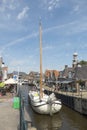 Sailboat by the old lock in Lemmer.