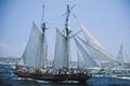 A sailboat at the Olympic Arts Top Sail 84 in Redondo Beach, California