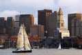 A Sailboat Passes in Front of Boston