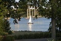 Sailboat Passing a Bridge Royalty Free Stock Photo