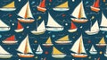 Sailboat pattern on dark blue background