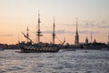 Sailboat Poltava in front of the Peter and Paul Fortress in St. Petersburg Royalty Free Stock Photo