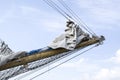 Sailboat prow mast with sails collected Royalty Free Stock Photo