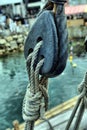 Sailboat pulleys and ropes detail